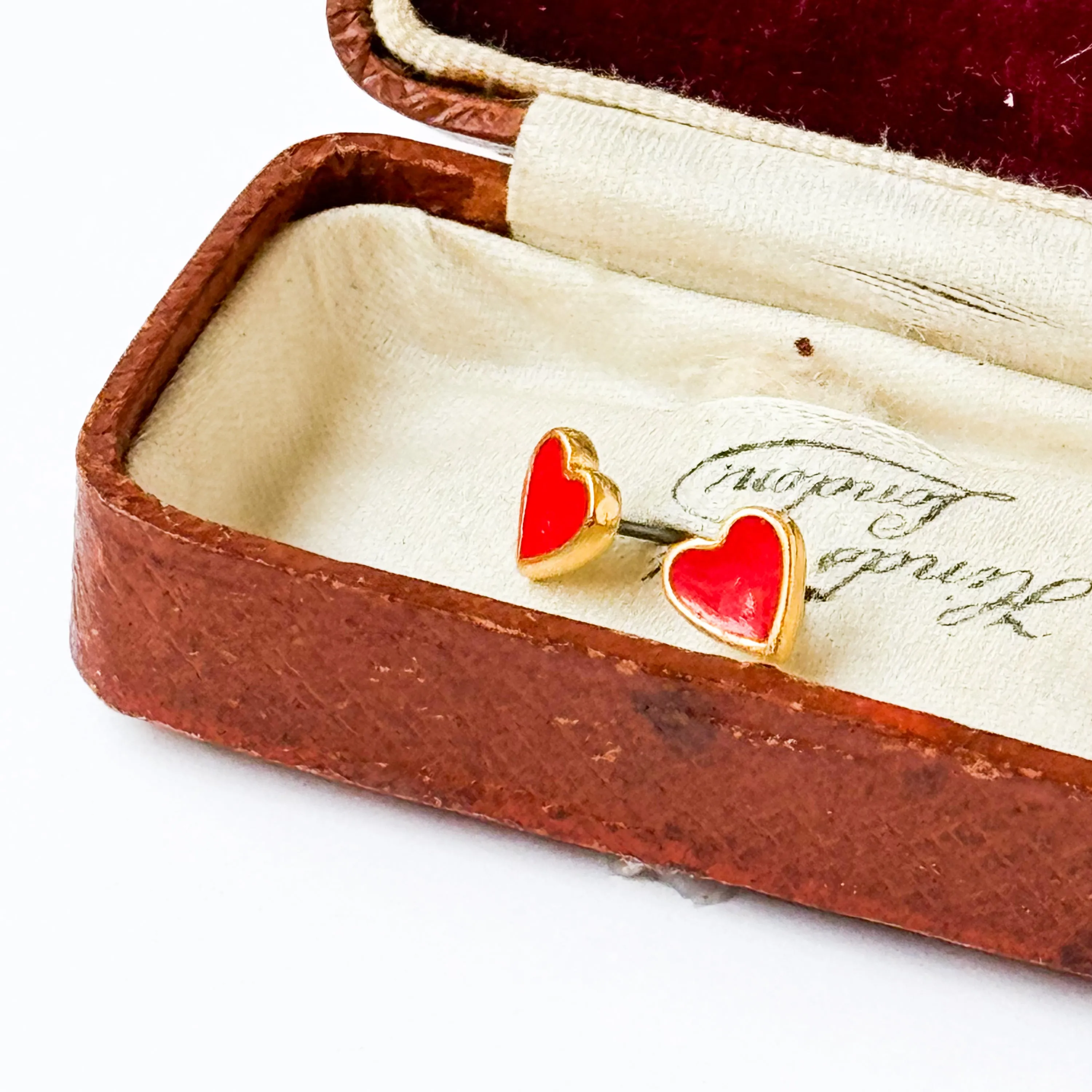 Tiny Red Enamel Heart Studs with Titanium Posts