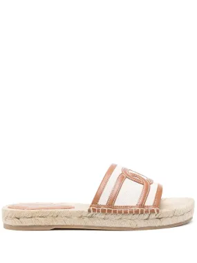 Tod's    Tod's Rafia And Leather Flat Sandals