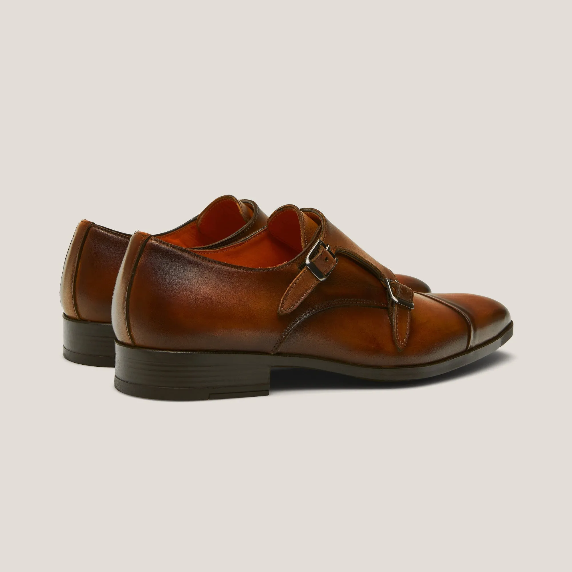 Torino Cognac Brown Leather Double Monk Shoes