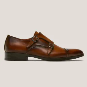 Torino Cognac Brown Leather Double Monk Shoes