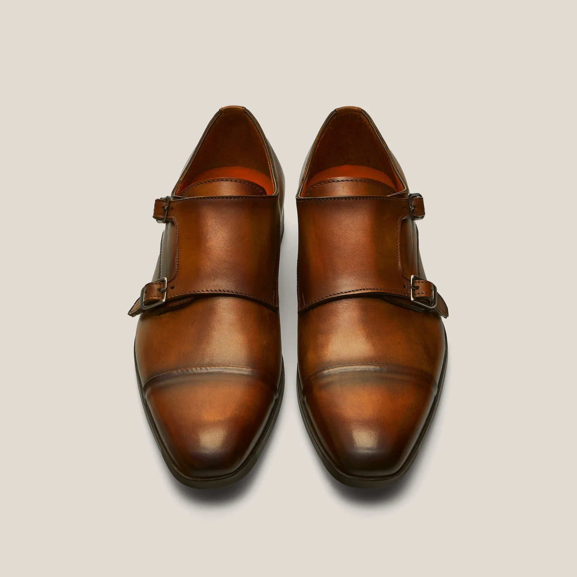 Torino Cognac Brown Leather Double Monk Shoes