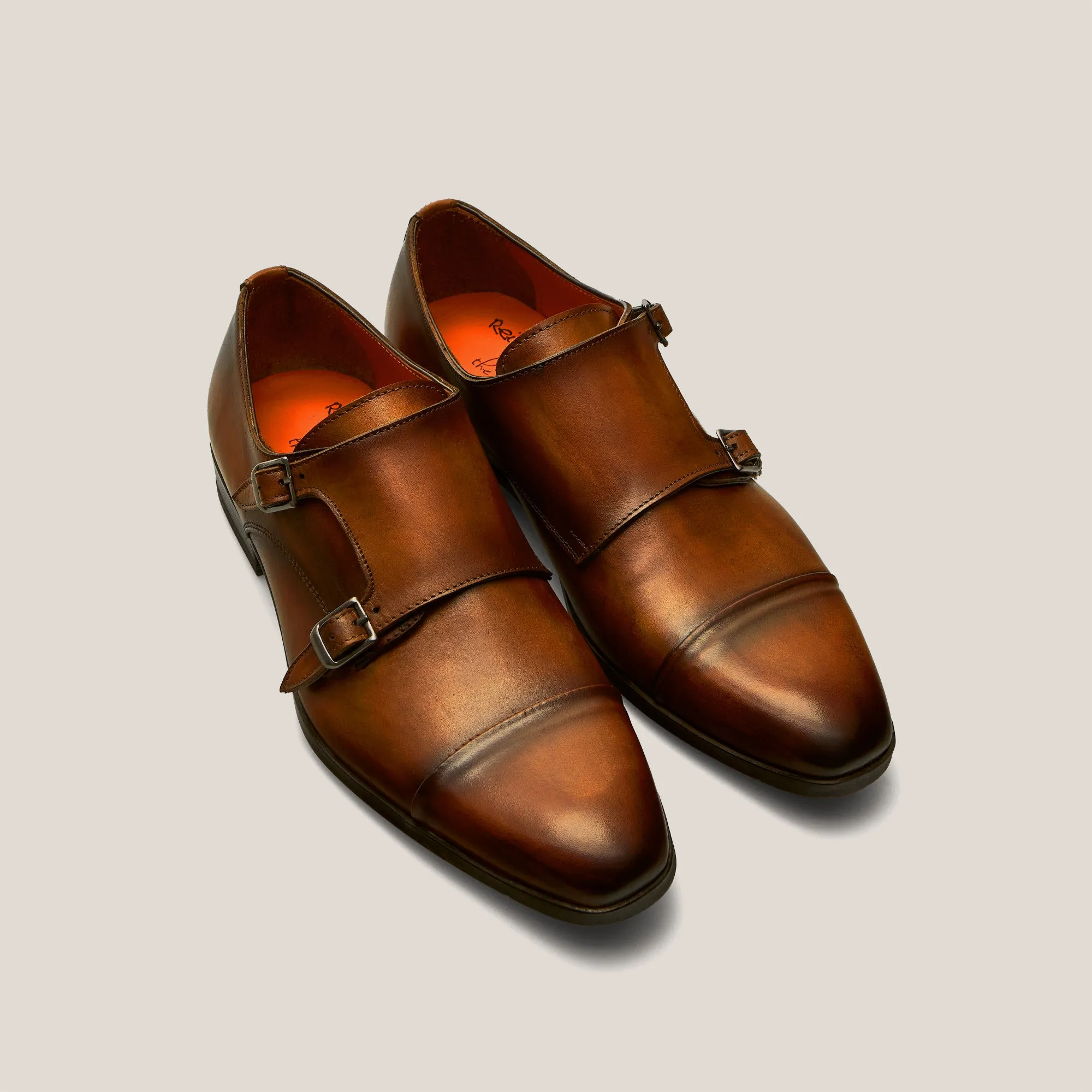 Torino Cognac Brown Leather Double Monk Shoes