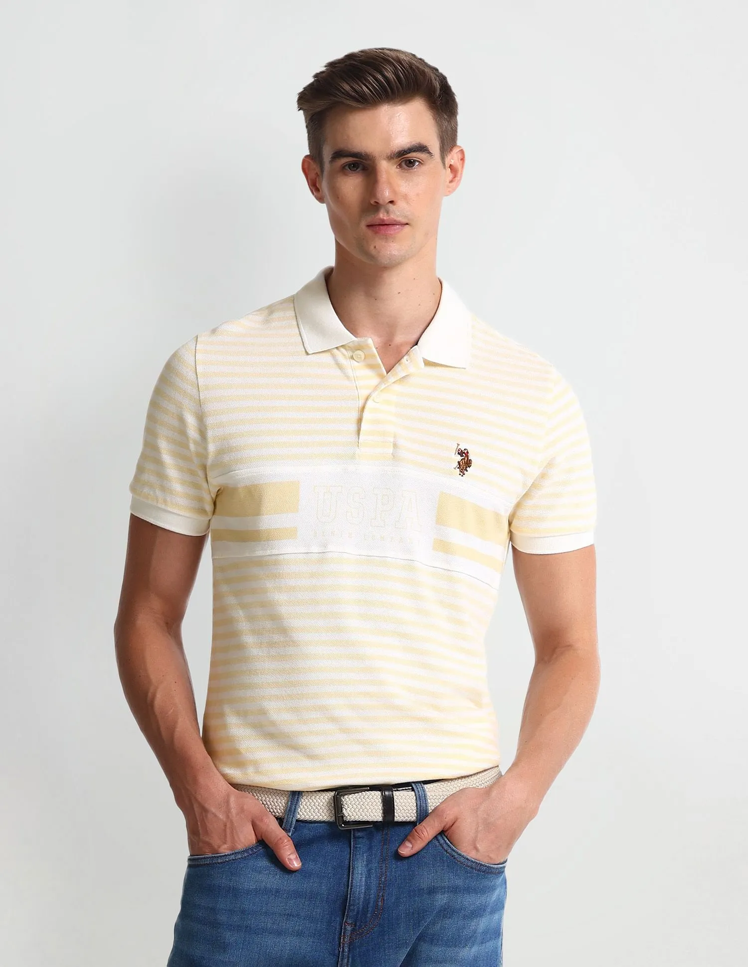 U.S. Polo Assn. Denim Co. Horizontal Stripe Muscle Fit Polo Shirt