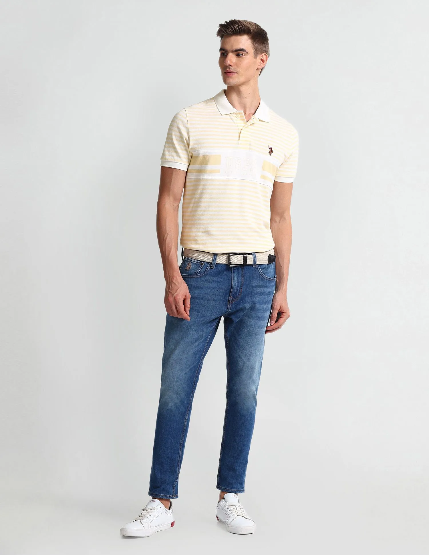 U.S. Polo Assn. Denim Co. Horizontal Stripe Muscle Fit Polo Shirt