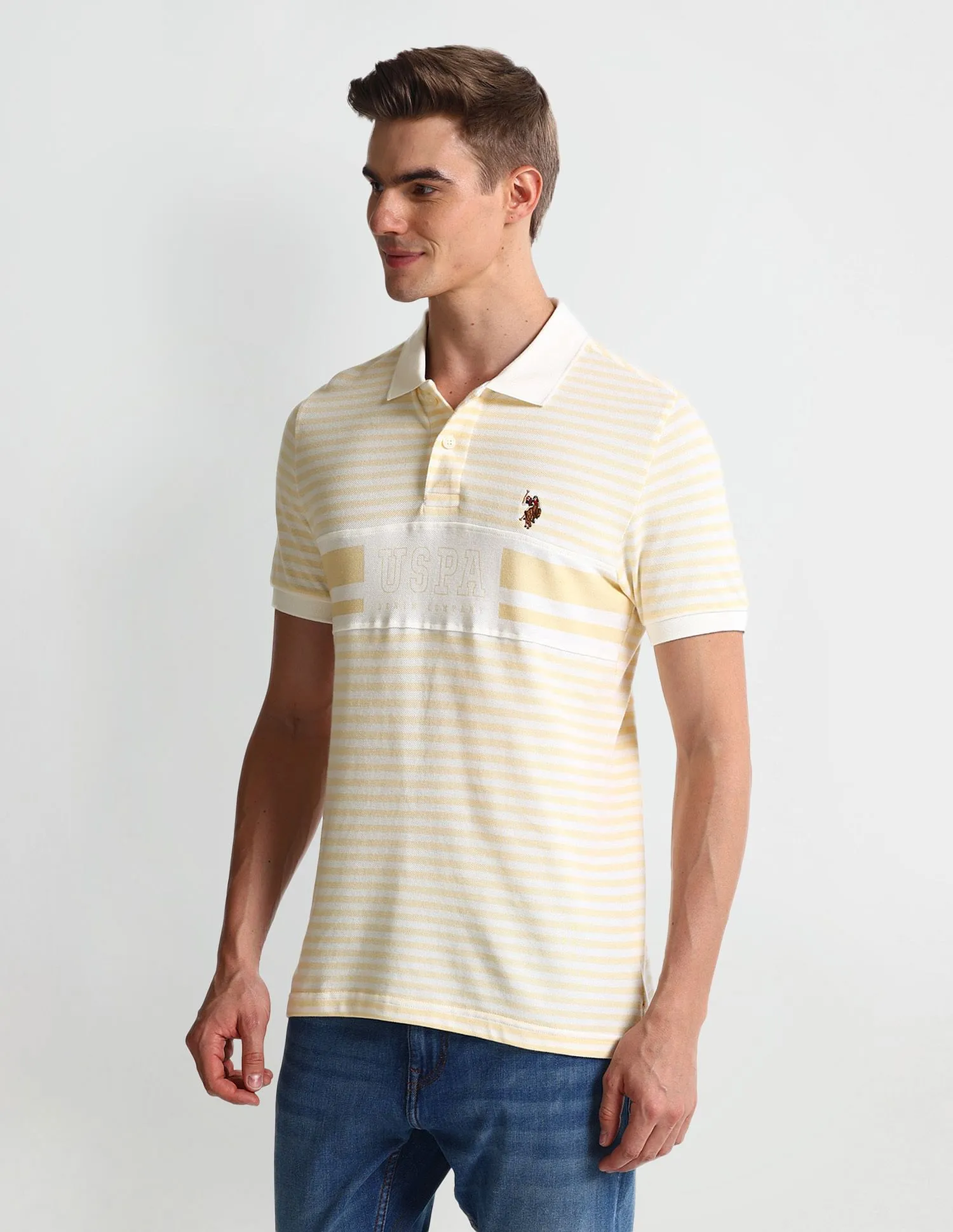 U.S. Polo Assn. Denim Co. Horizontal Stripe Muscle Fit Polo Shirt