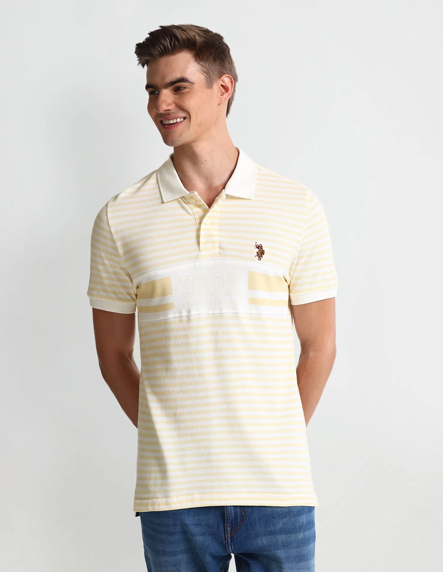 U.S. Polo Assn. Denim Co. Horizontal Stripe Muscle Fit Polo Shirt