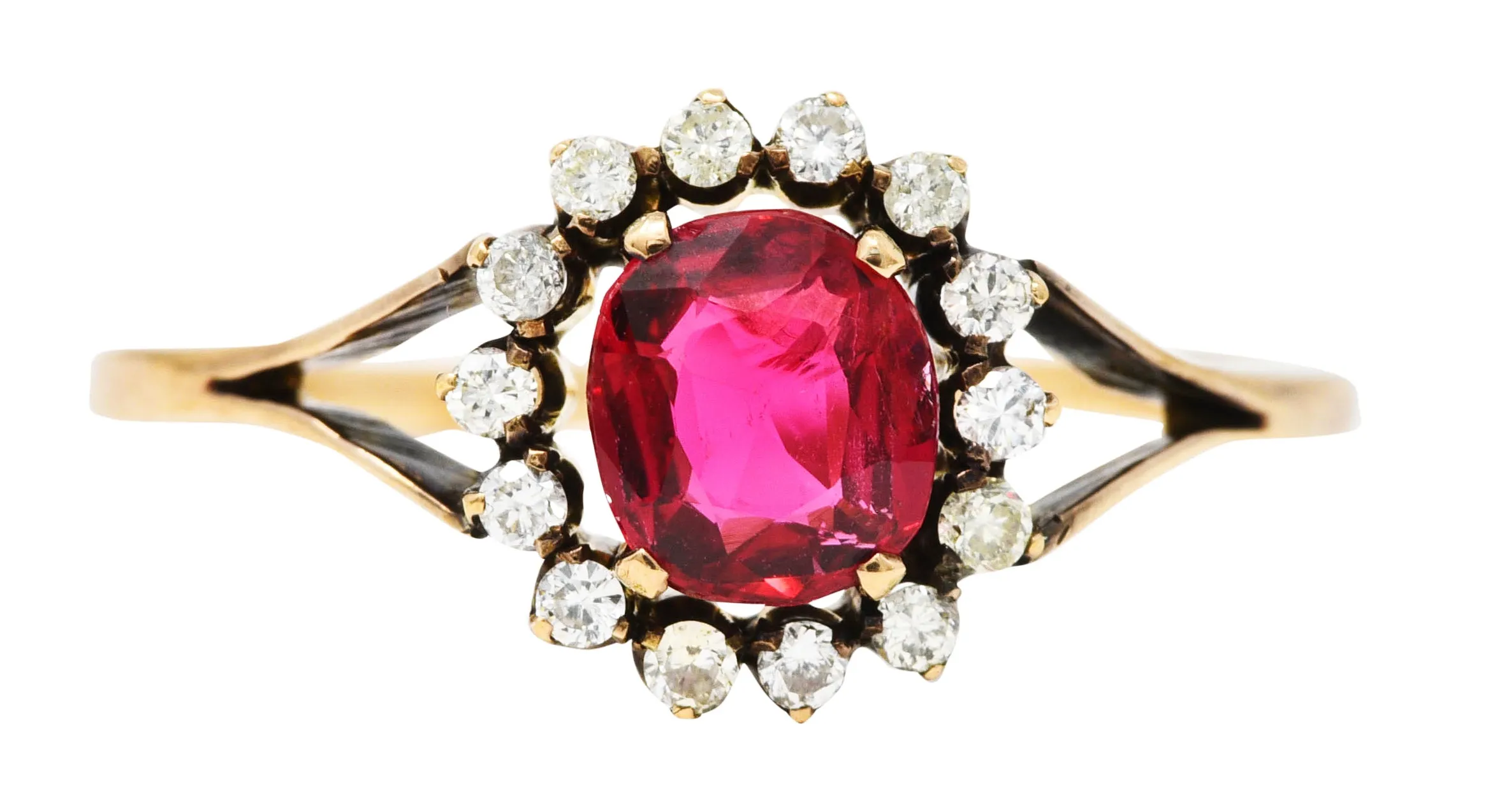 Victorian Red Spinel Diamond 14 Karat Yellow Gold Antique Cluster Ring