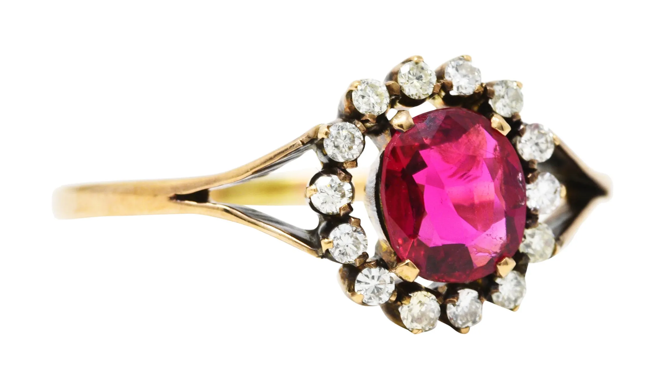 Victorian Red Spinel Diamond 14 Karat Yellow Gold Antique Cluster Ring