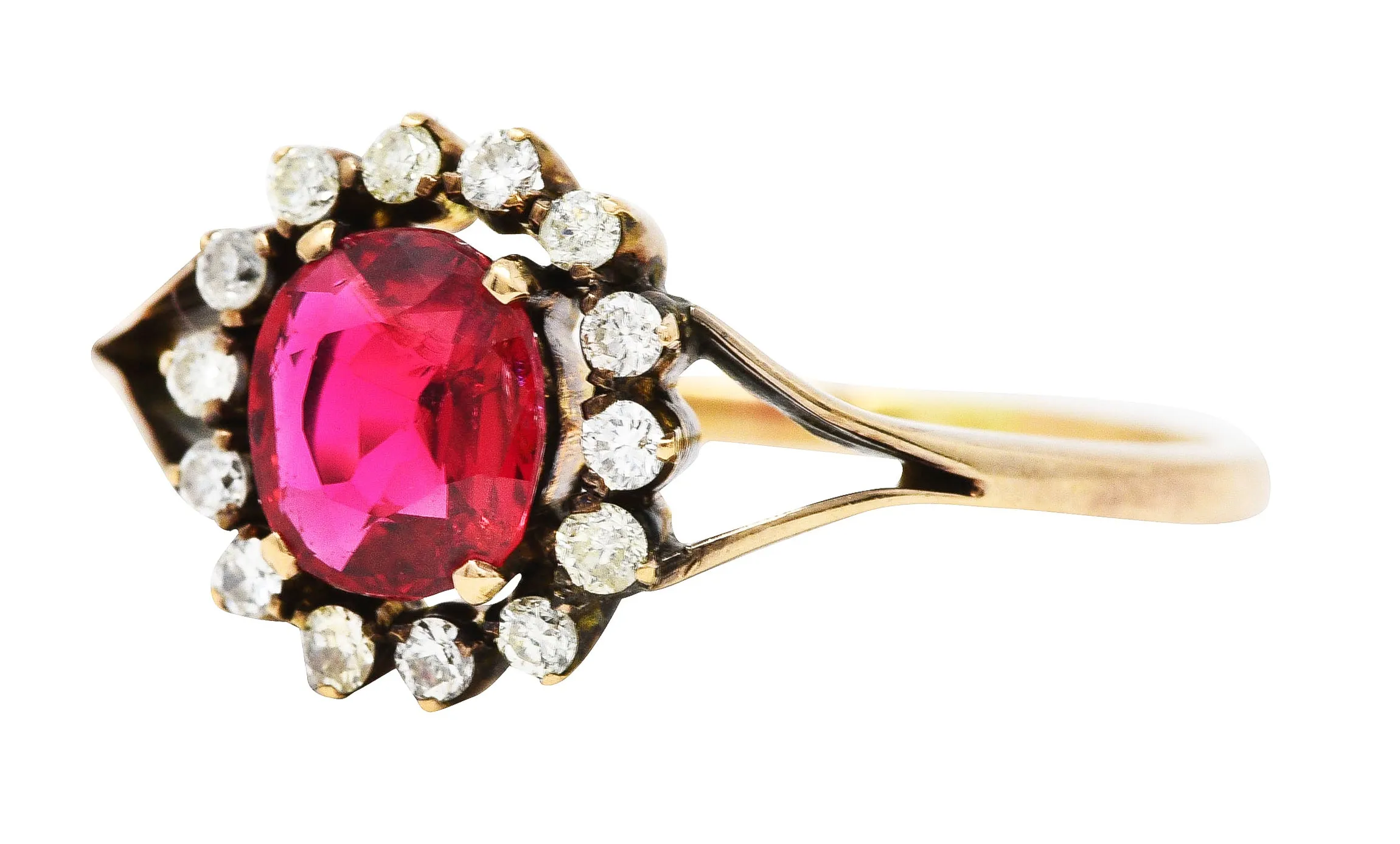 Victorian Red Spinel Diamond 14 Karat Yellow Gold Antique Cluster Ring