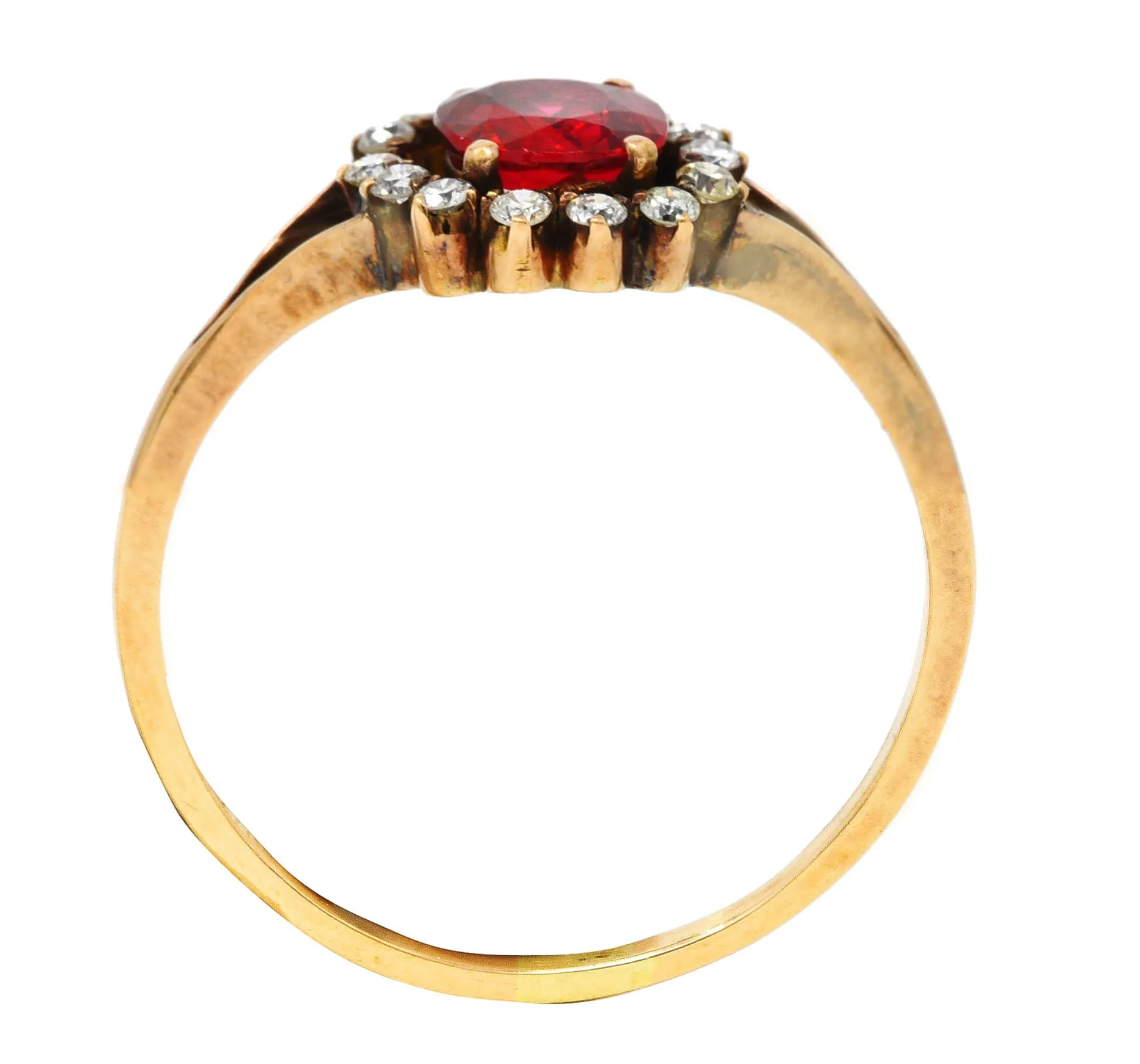 Victorian Red Spinel Diamond 14 Karat Yellow Gold Antique Cluster Ring