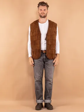 Vintage 70's Men Patchwork Sheepskin Vest in Brown