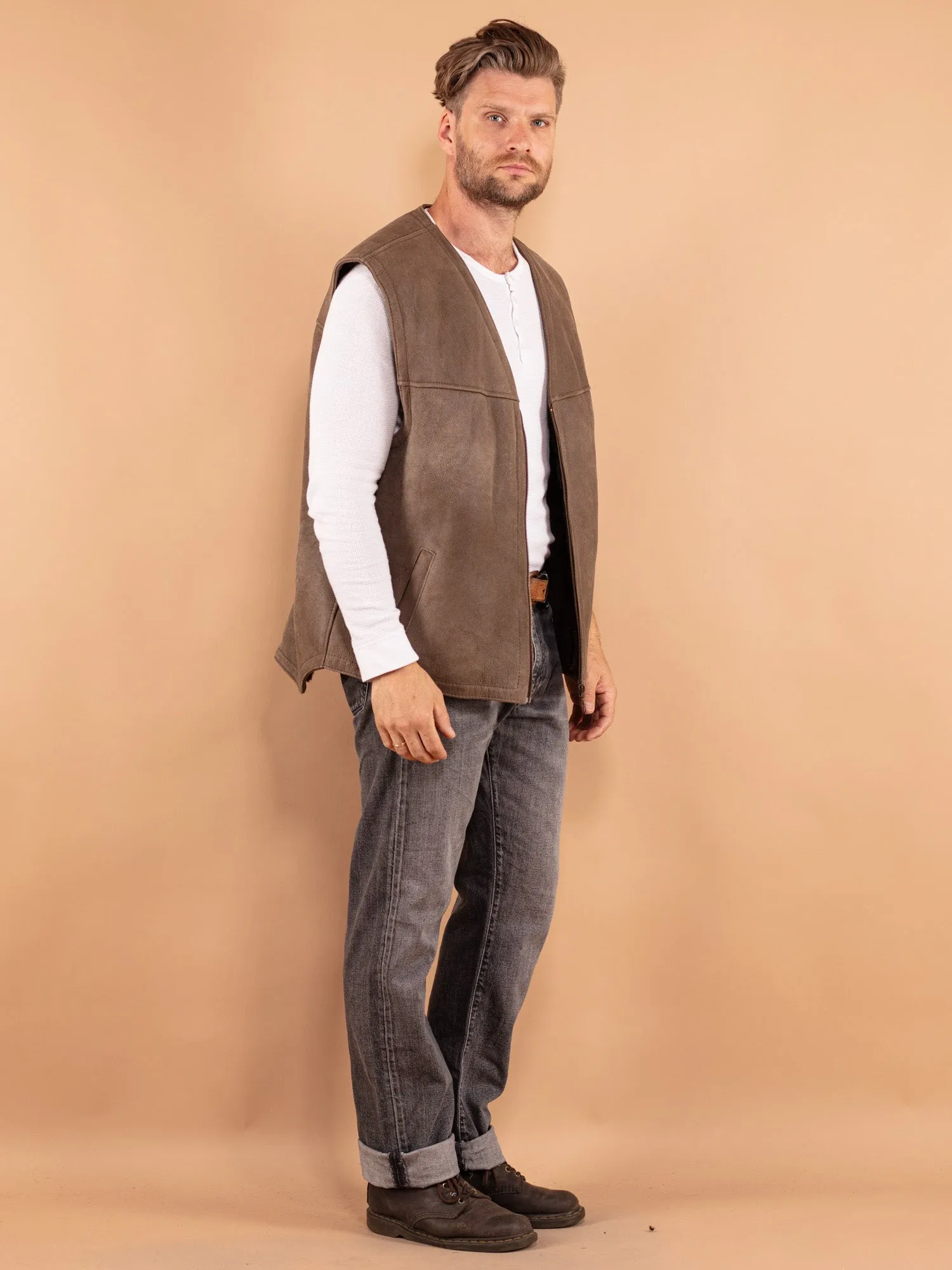 Vintage 70's Men Sheepskin Vest in Beige