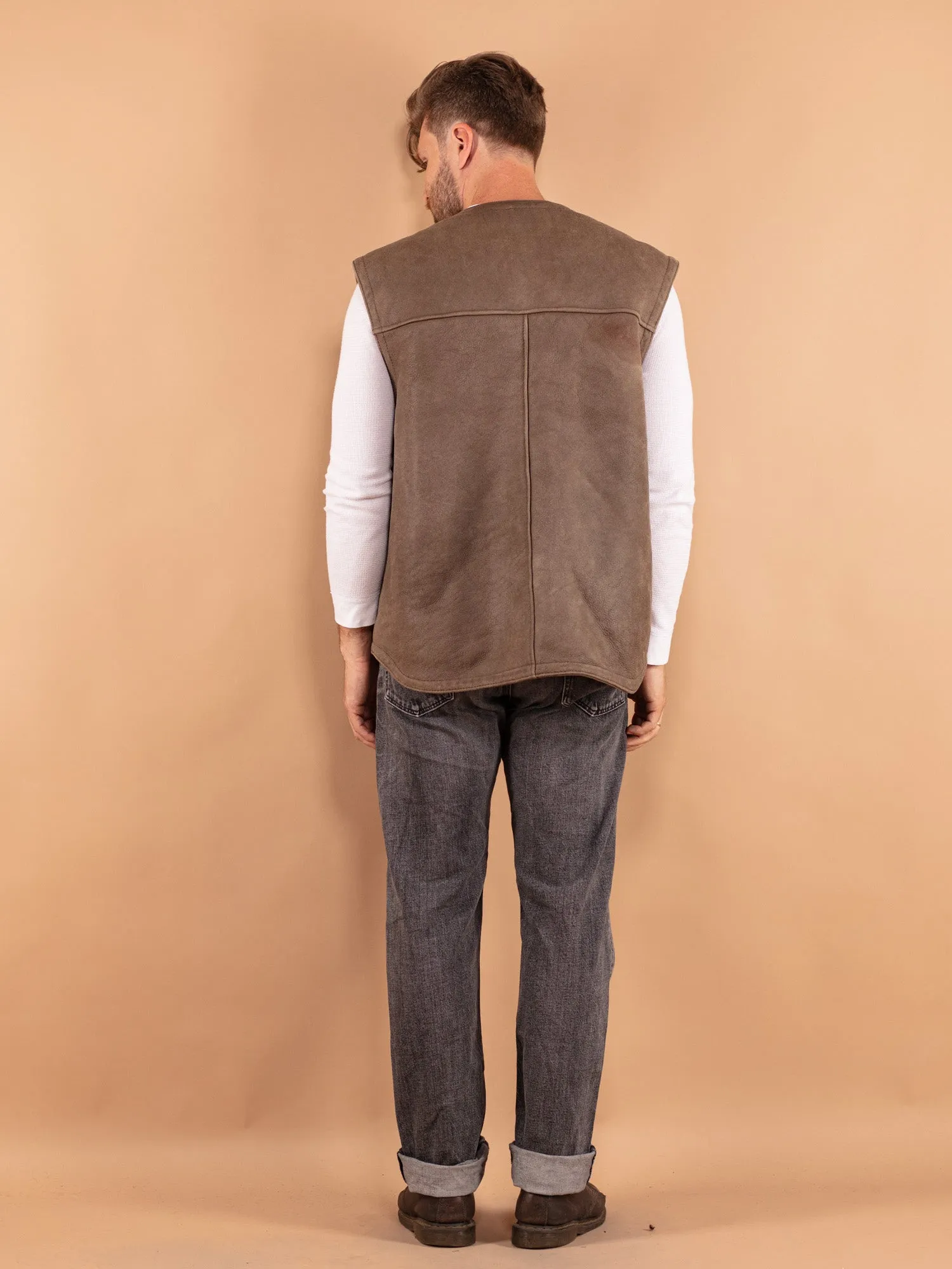 Vintage 70's Men Sheepskin Vest in Beige