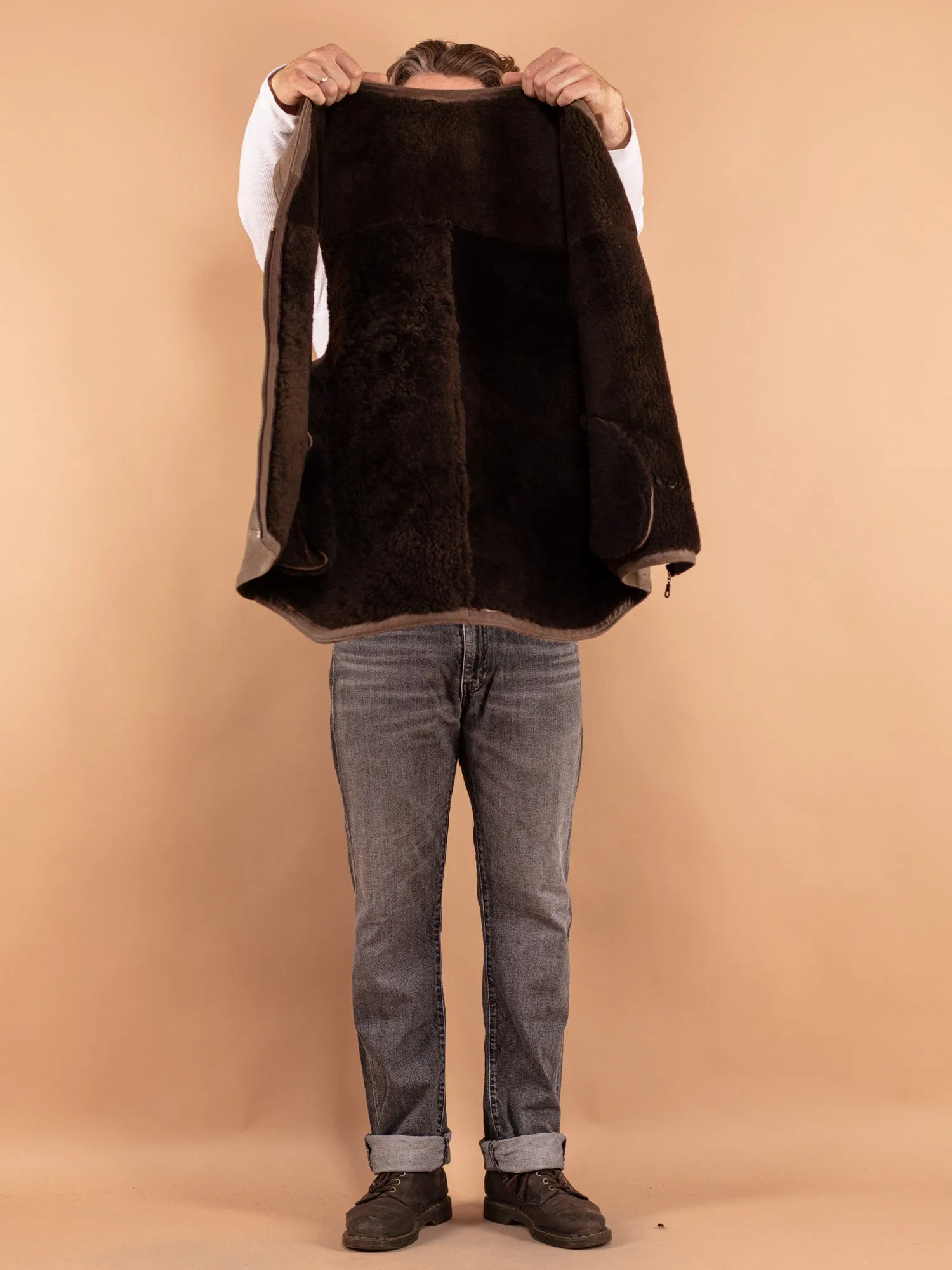 Vintage 70's Men Sheepskin Vest in Beige