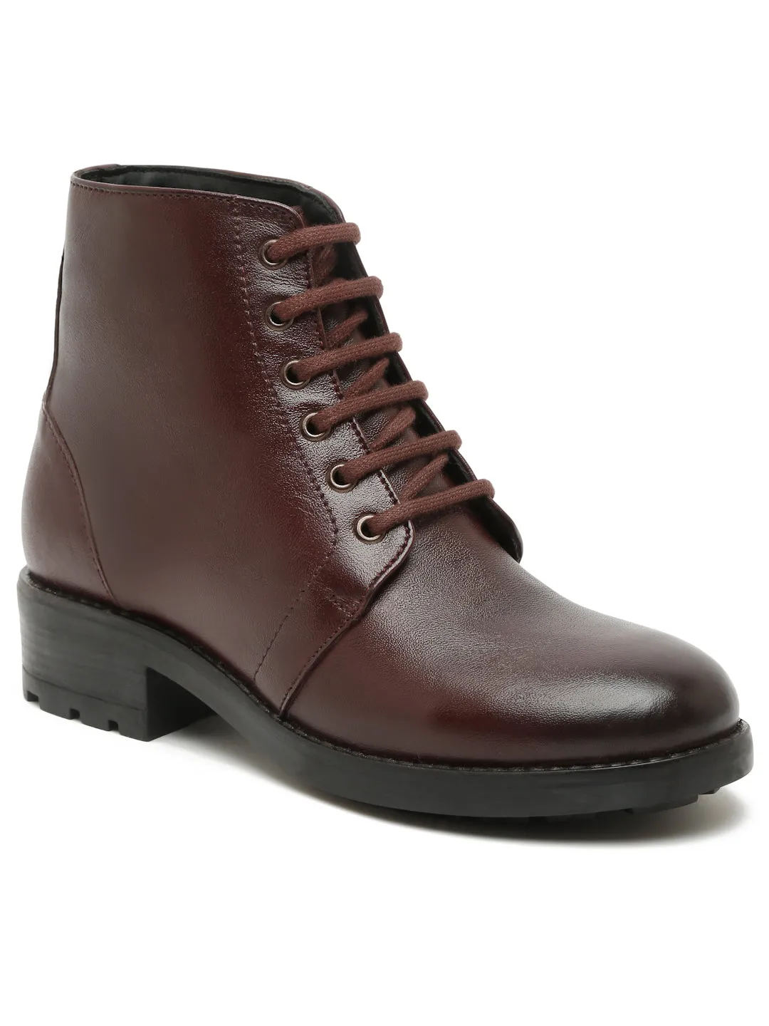 Women Brown Solid Genuine Leather Mid-Top Chalsea Boots