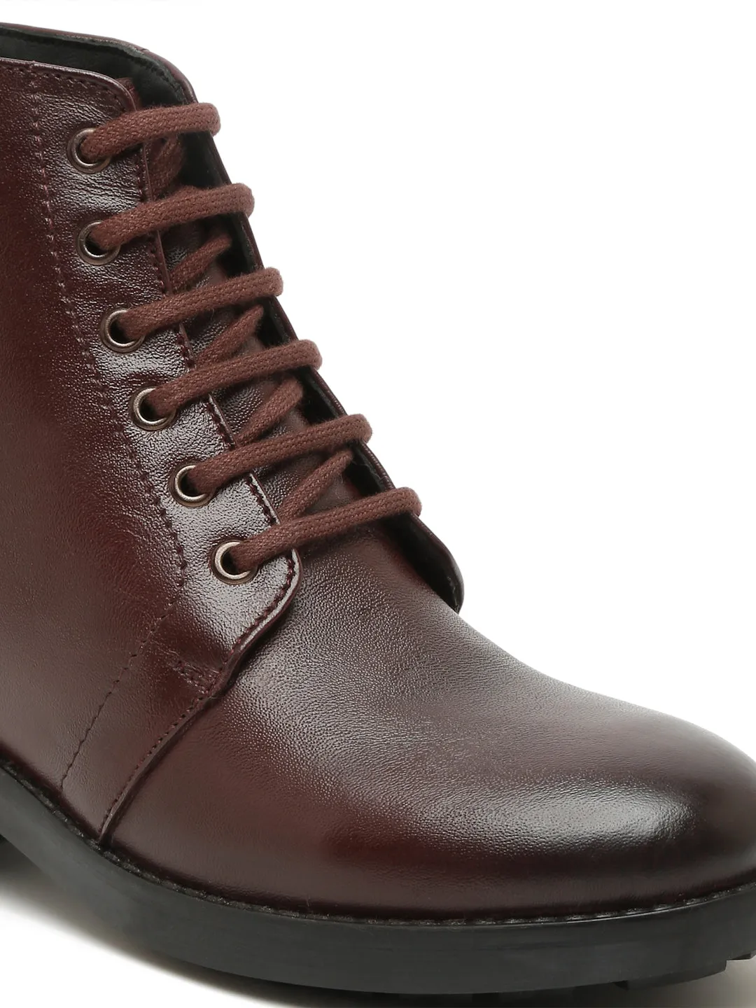 Women Brown Solid Genuine Leather Mid-Top Laceup Boots