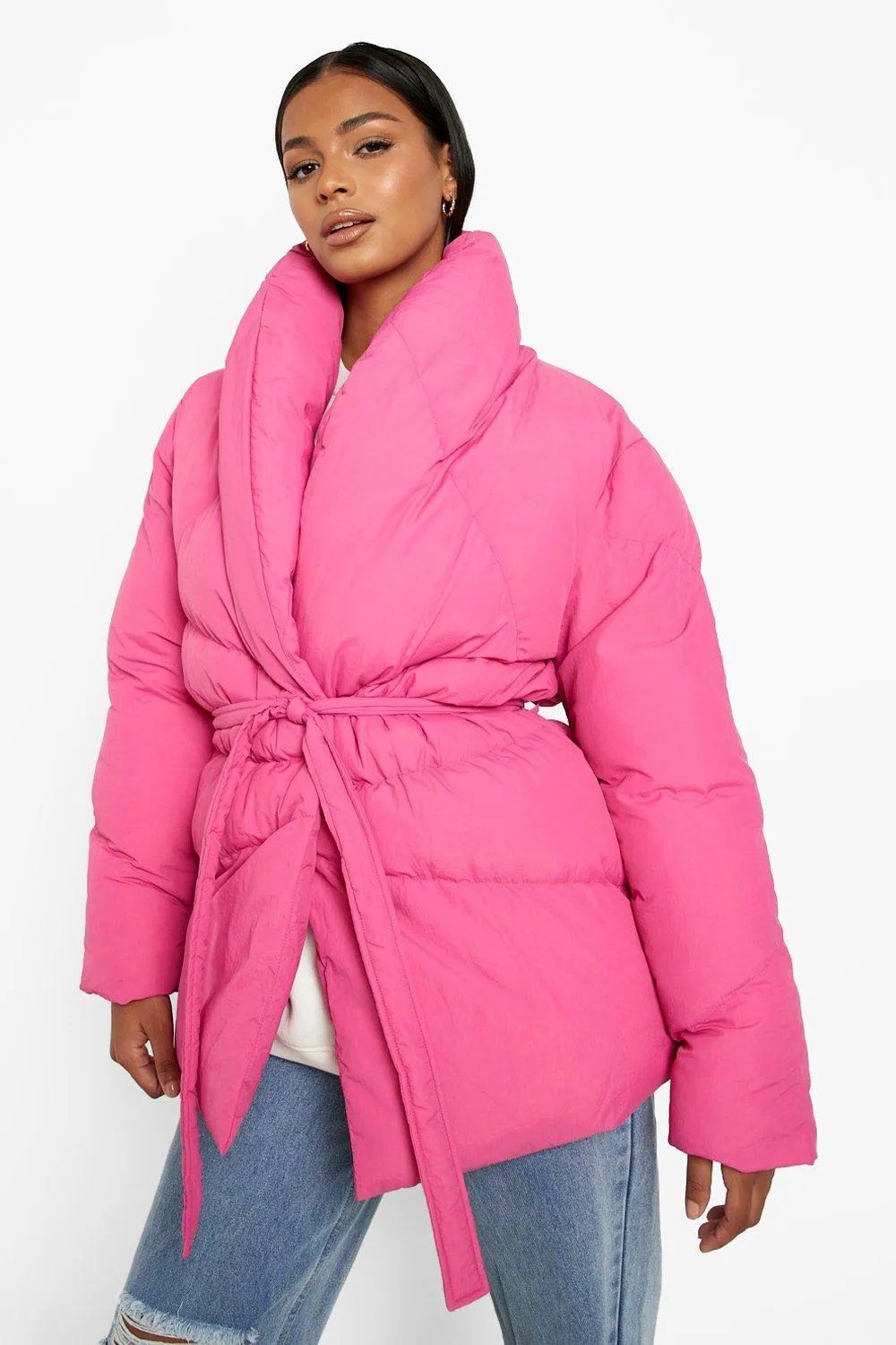 Wrap Belted Duvet Puffer Jacket