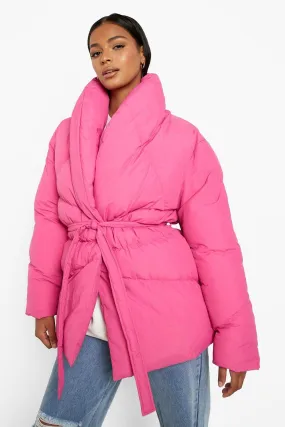 Wrap Belted Duvet Puffer Jacket